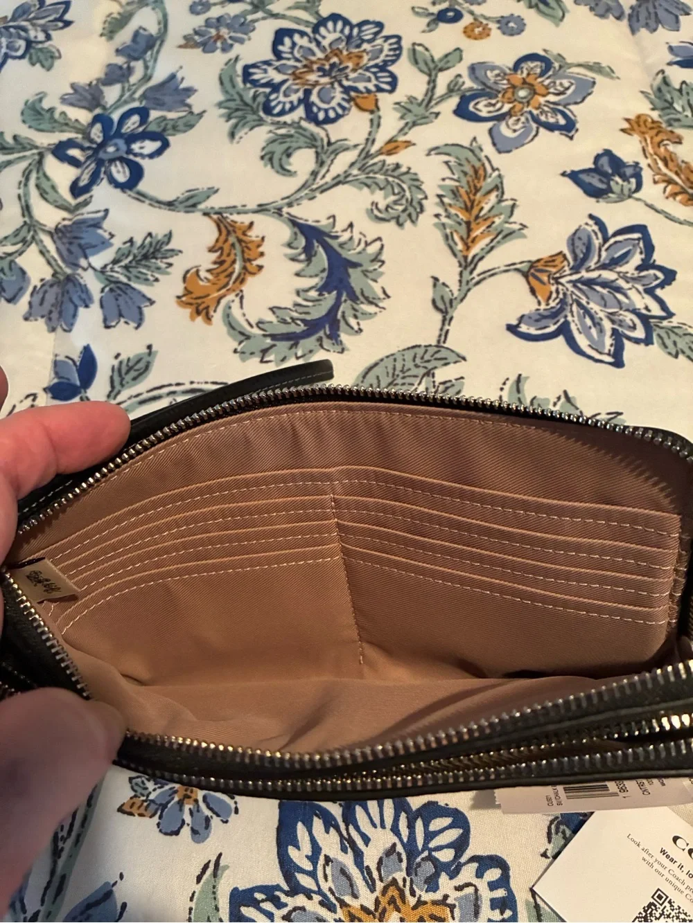 Coach Pebbled Leather Wristlet in Cream and Black